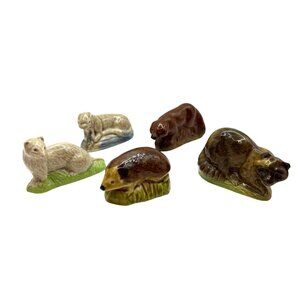 WADE Whoppas Complete Set 3 Figurines Stoat Hedgehog Raccoon Otter Fox 1976-1981